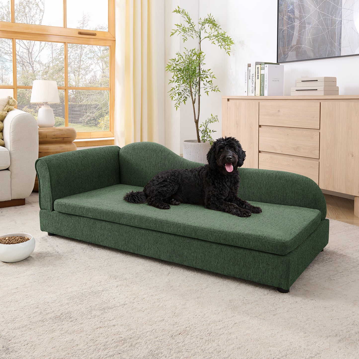 55" Oversized Pet Sofa – Premium Olive Green Linen Orthopedic Lounge Couch for Medium & Large Dogs