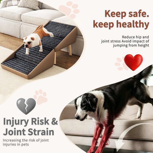 2-in-1 Foldable Pet Steps & Convertible Ottoman – Gradual Slope Wooden Dog Stairs for High Beds & Couches