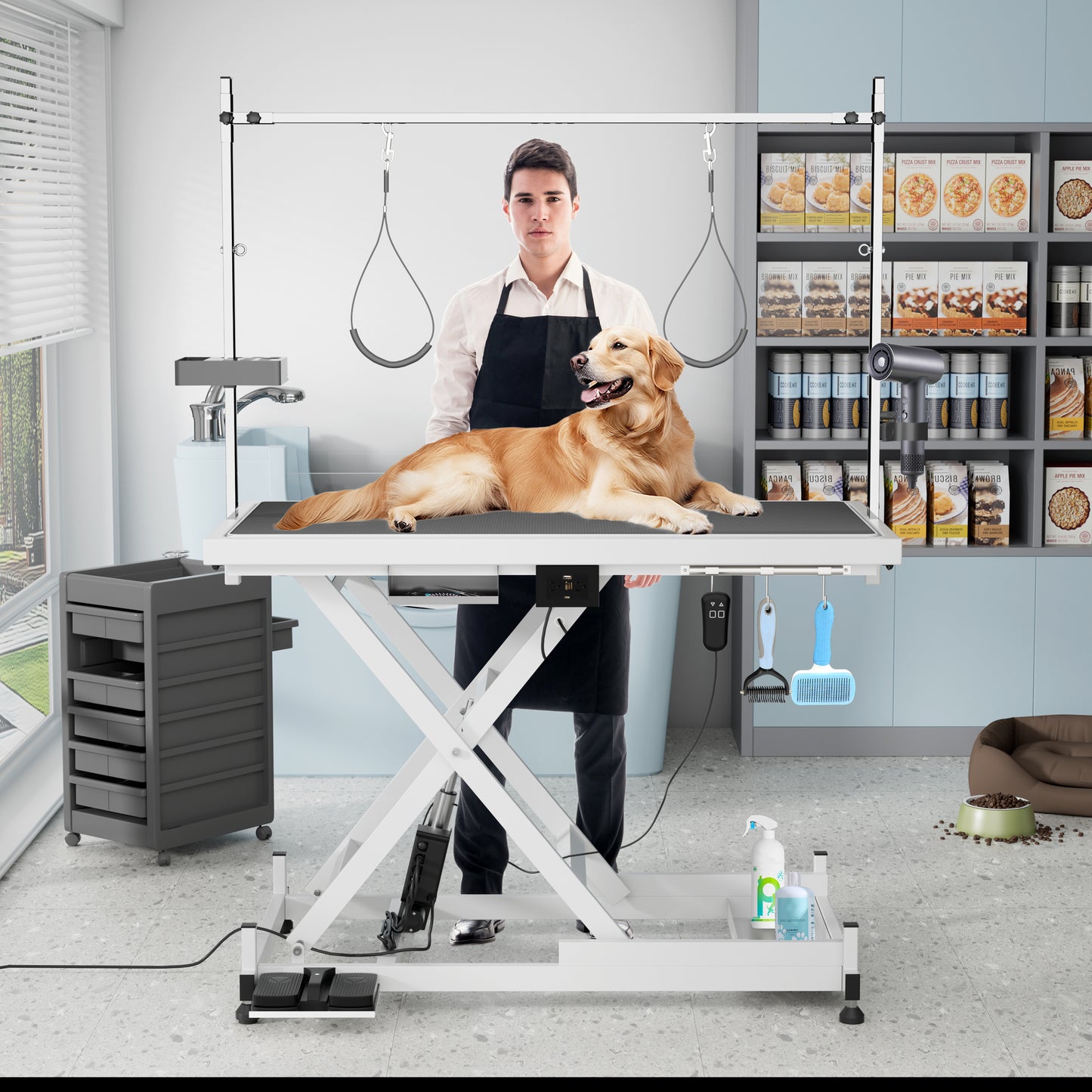 Electric Lift Pet Dog Grooming Table, Upgrade 50 Inch Heavy Duty 9'' -36'' Adjustable Height Professional Pet Grooming Table with Tool Organizer, Adjustable Overhead Arm for Large Dogs at Home