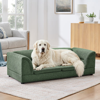 52" Oversized Premium Linen Dog Sofa – Elevated Pet Couch with Curved Armrests & Joint-Supportive Foam for Large & Extra Large Dogs