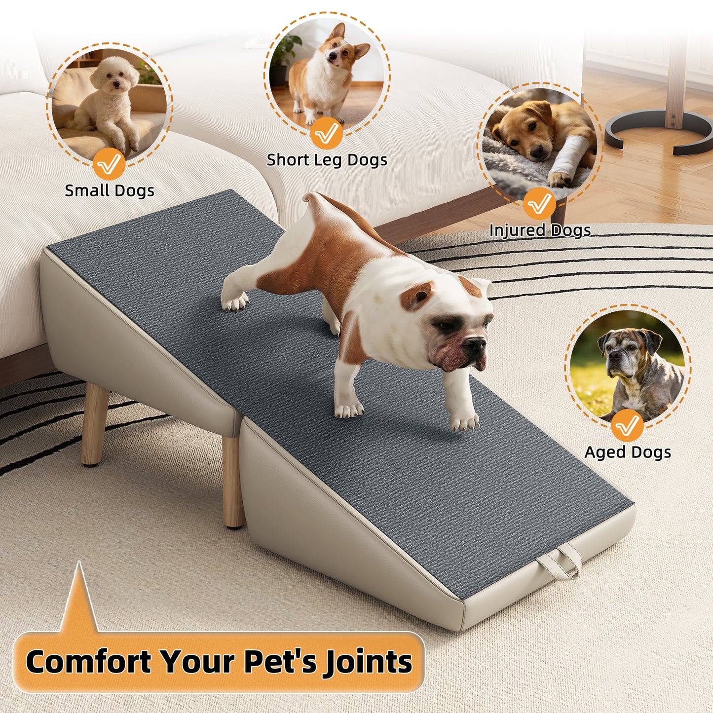 2-in-1 Foldable Wooden Pet Stairs – Multi-Functional Convertible Split Ottoman Dog Ramp for Bed & Couch