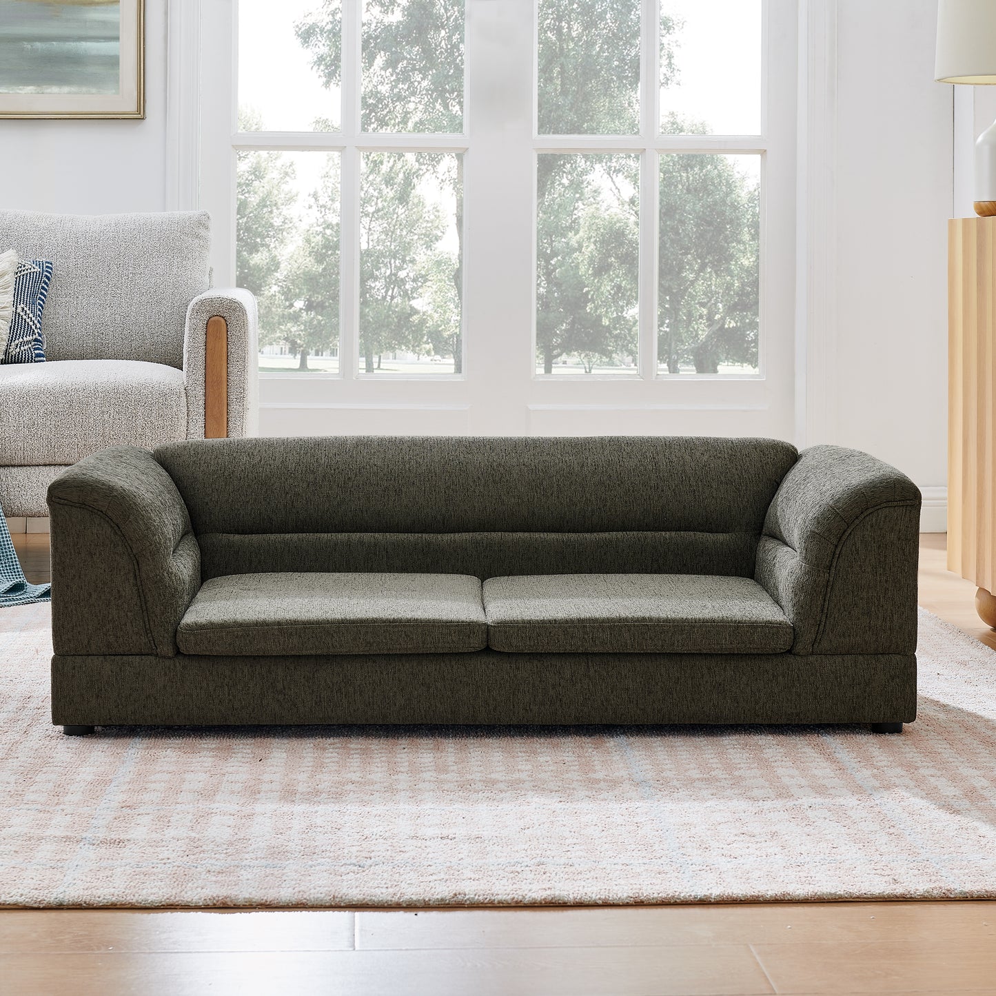 52" Oversized Premium Linen Dog Sofa – Elevated Pet Couch with Curved Armrests & Joint-Supportive Foam for Large & Extra Large Dogs