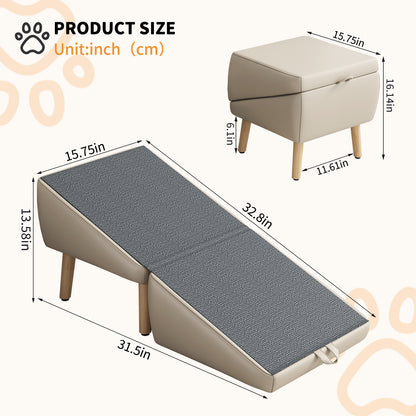 2-in-1 Foldable Wooden Pet Stairs – Multi-Functional Convertible Split Ottoman Dog Ramp for Bed & Couch