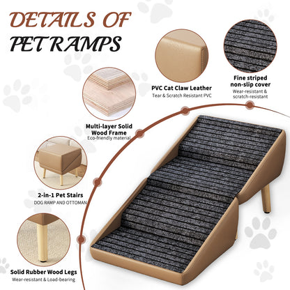 2-in-1 Foldable Pet Steps & Convertible Ottoman – Gradual Slope Wooden Dog Stairs for High Beds & Couches