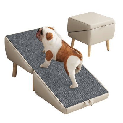 2-in-1 Foldable Wooden Pet Stairs – Multi-Functional Convertible Split Ottoman Dog Ramp for Bed & Couch