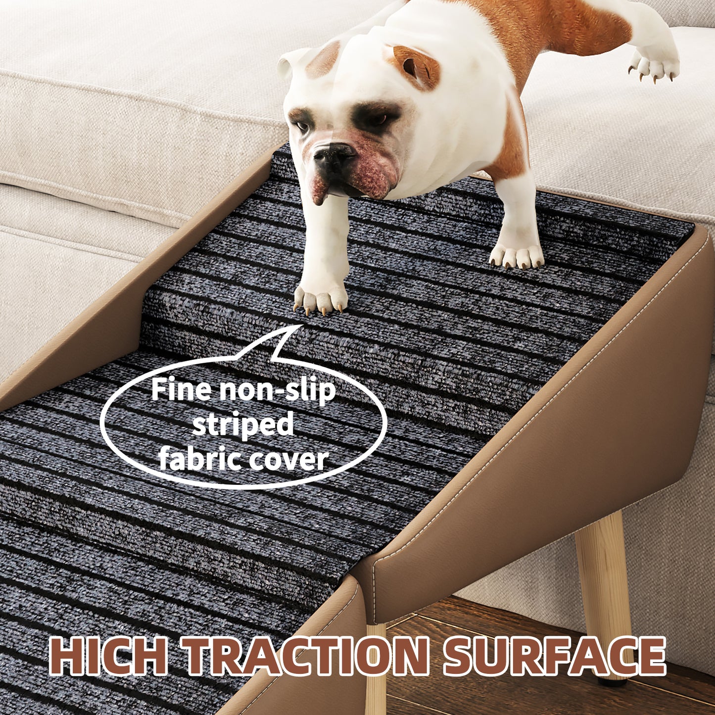 2-in-1 Foldable Pet Steps & Convertible Ottoman – Gradual Slope Wooden Dog Stairs for High Beds & Couches
