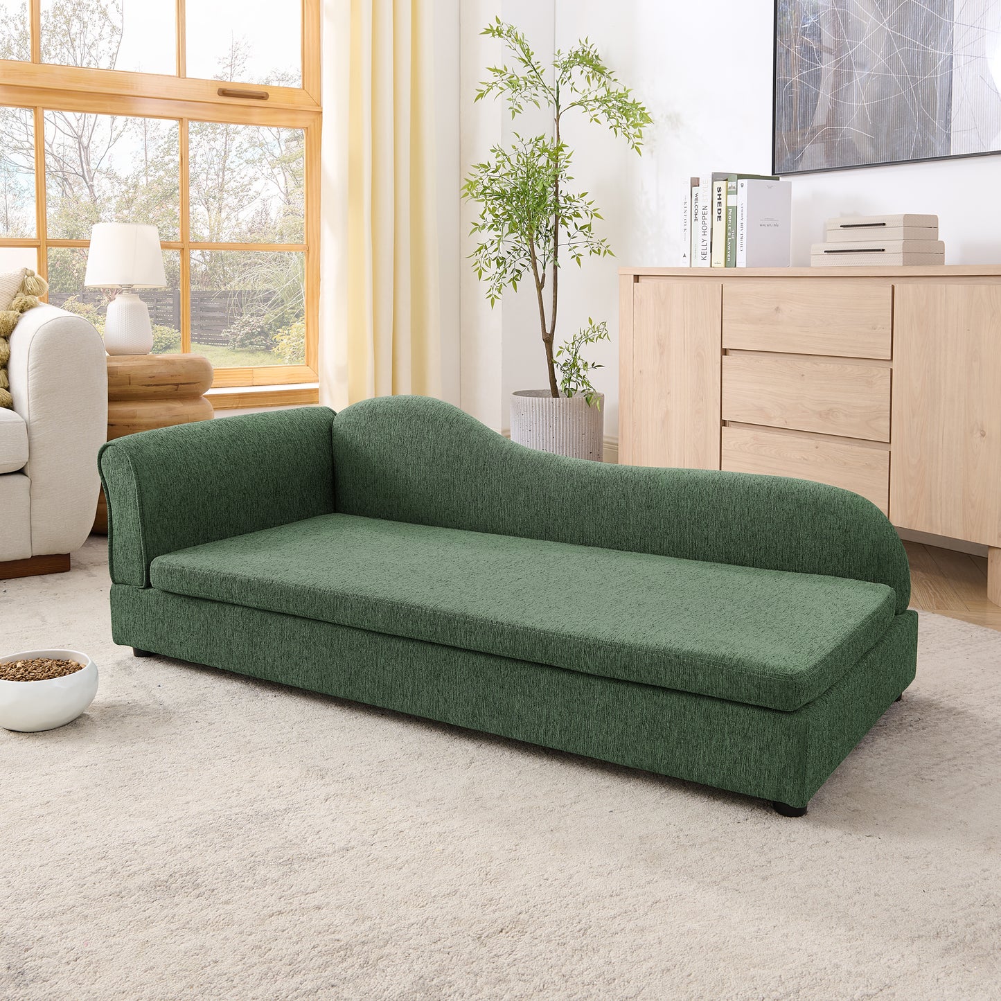 55" Oversized Pet Sofa – Premium Olive Green Linen Orthopedic Lounge Couch for Medium & Large Dogs