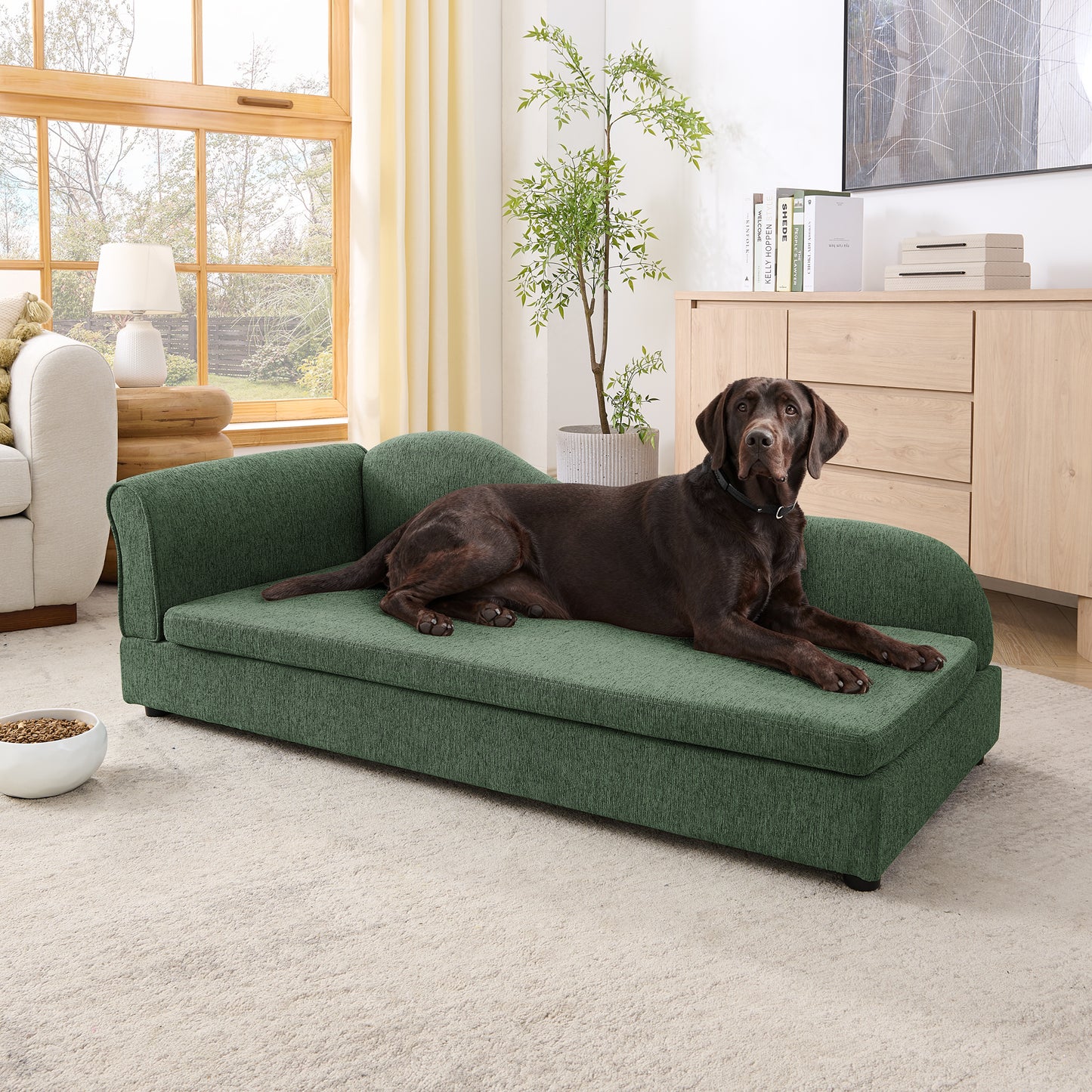 55" Oversized Pet Sofa – Premium Olive Green Linen Orthopedic Lounge Couch for Medium & Large Dogs