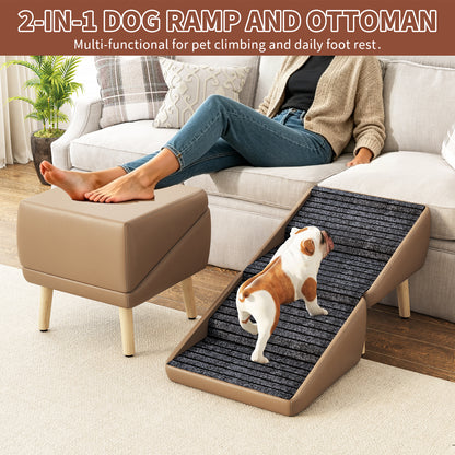 2-in-1 Foldable Pet Steps & Convertible Ottoman – Gradual Slope Wooden Dog Stairs for High Beds & Couches
