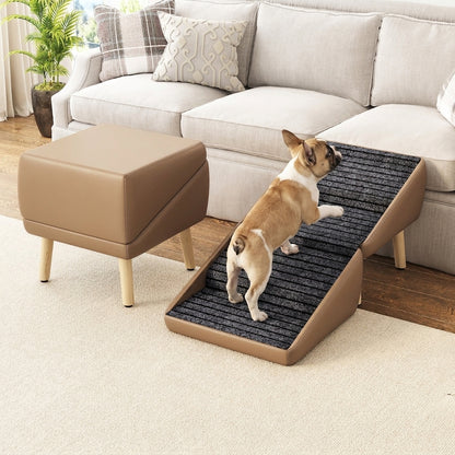 2-in-1 Foldable Pet Steps & Convertible Ottoman – Gradual Slope Wooden Dog Stairs for High Beds & Couches