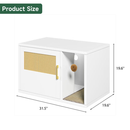 Wooden Cat Litter Box Enclosure Cabinet with Scratch Pad & Odor Control