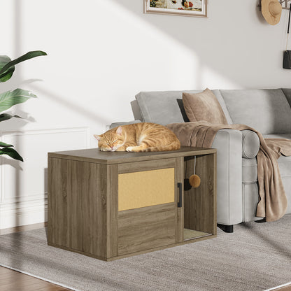 Wooden Cat Litter Box Enclosure Cabinet with Scratch Pad & Odor Control