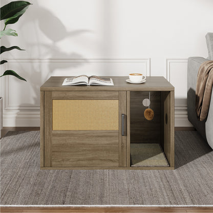 Wooden Cat Litter Box Enclosure Cabinet with Scratch Pad & Odor Control