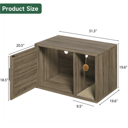 Wooden Cat Litter Box Enclosure Cabinet with Scratch Pad & Odor Control