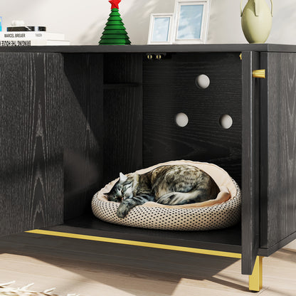 55" Cat Litter Box Enclosure Furniture for 2 Cats TV Stand with Scratch Pad House