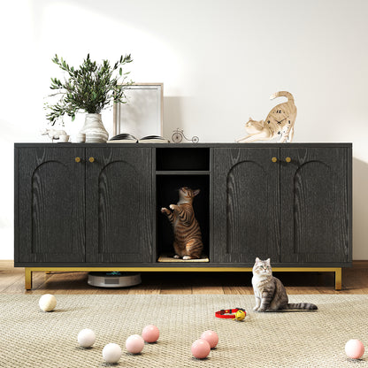 55" Cat Litter Box Enclosure Furniture for 2 Cats TV Stand with Scratch Pad House