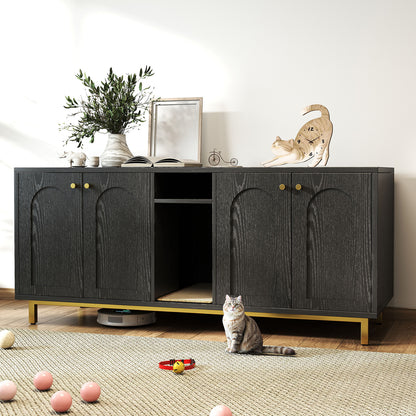 55" Cat Litter Box Enclosure Furniture for 2 Cats TV Stand with Scratch Pad House
