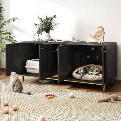 55" Cat Litter Box Enclosure Furniture for 2 Cats TV Stand with Scratch Pad House