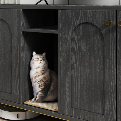 55" Cat Litter Box Enclosure Furniture for 2 Cats TV Stand with Scratch Pad House