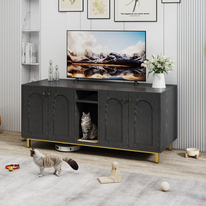 55" Cat Litter Box Enclosure Furniture for 2 Cats TV Stand with Scratch Pad House
