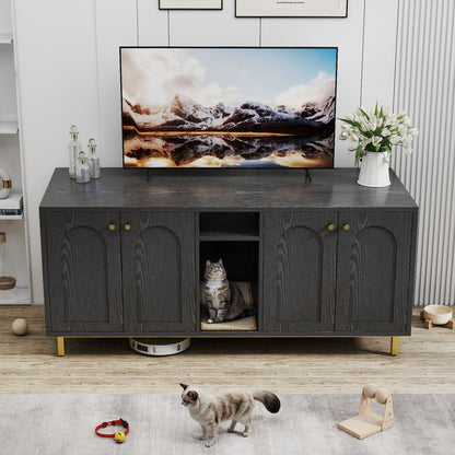 55" Cat Litter Box Enclosure Furniture for 2 Cats TV Stand with Scratch Pad House