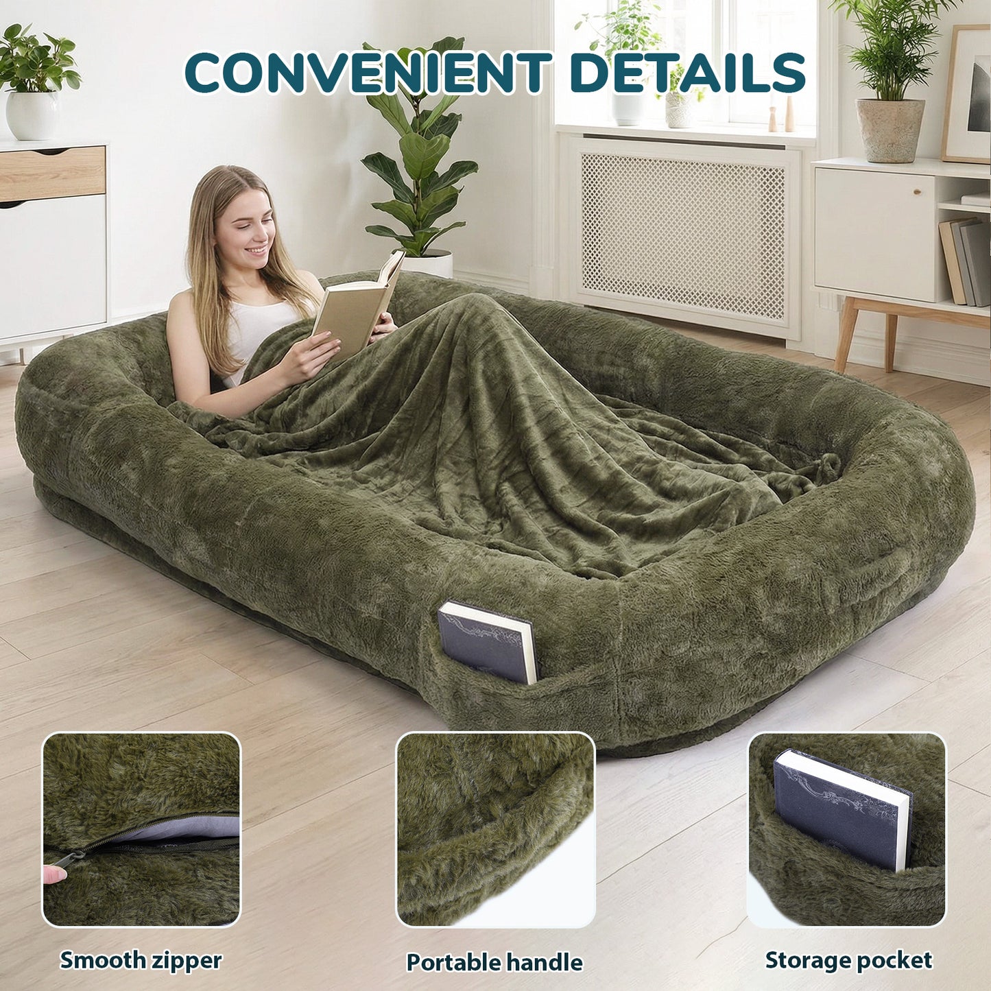 Human Dog Bed 71x47x12in Washable Extra Large Comfortable Pet Bed with Soft Blanket for Sleeping