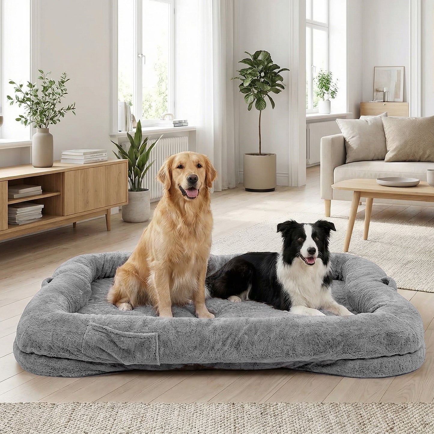 Human Dog Bed 71''x45''x12'' Size Fits Adult and Pet Washable Giant People DogBed Large Size Non Slip Bottom Comfortable Plush with Blanket and Pocket for Home