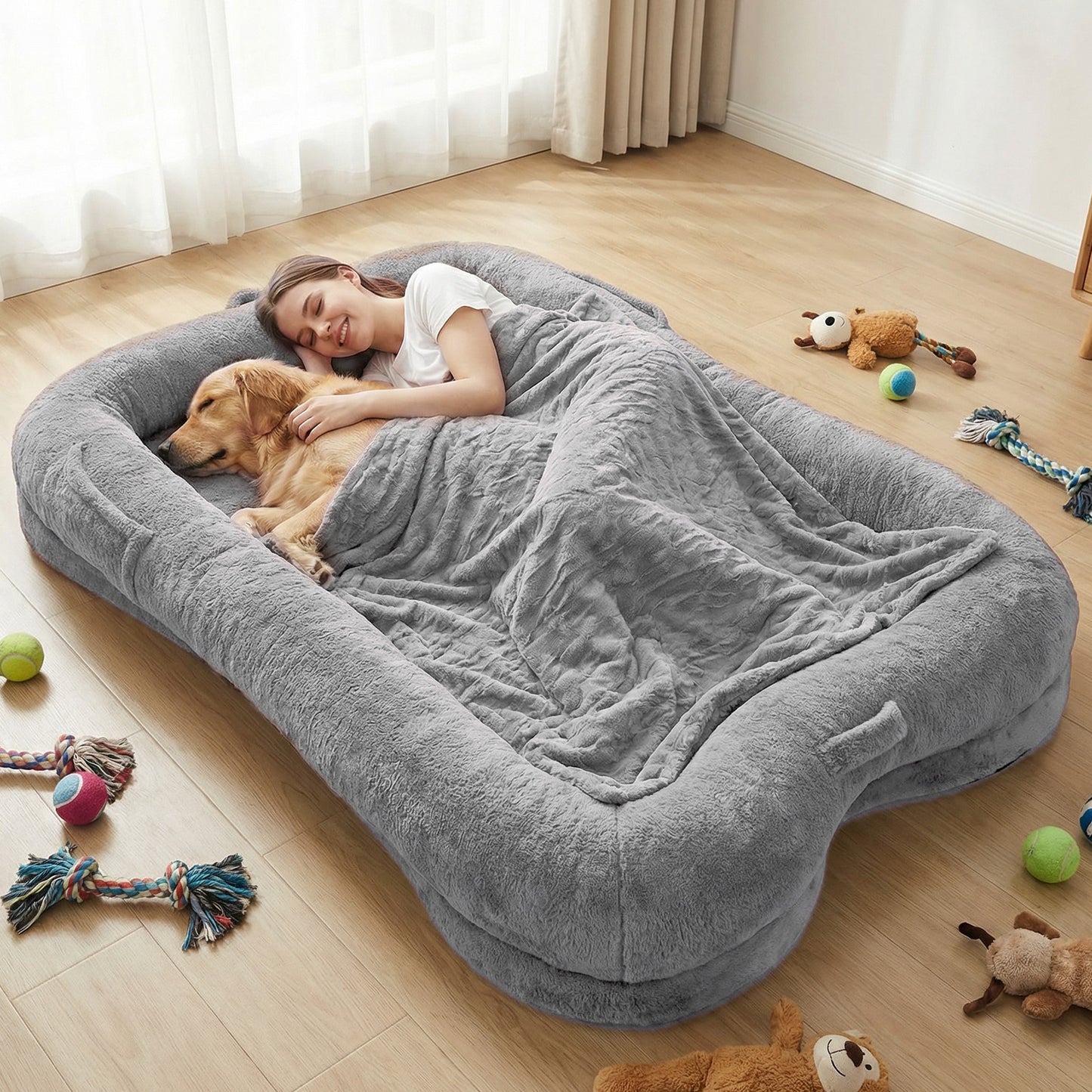 Human Dog Bed 71''x45''x12'' Size Fits Adult and Pet Washable Giant People DogBed Large Size Non Slip Bottom Comfortable Plush with Blanket and Pocket for Home