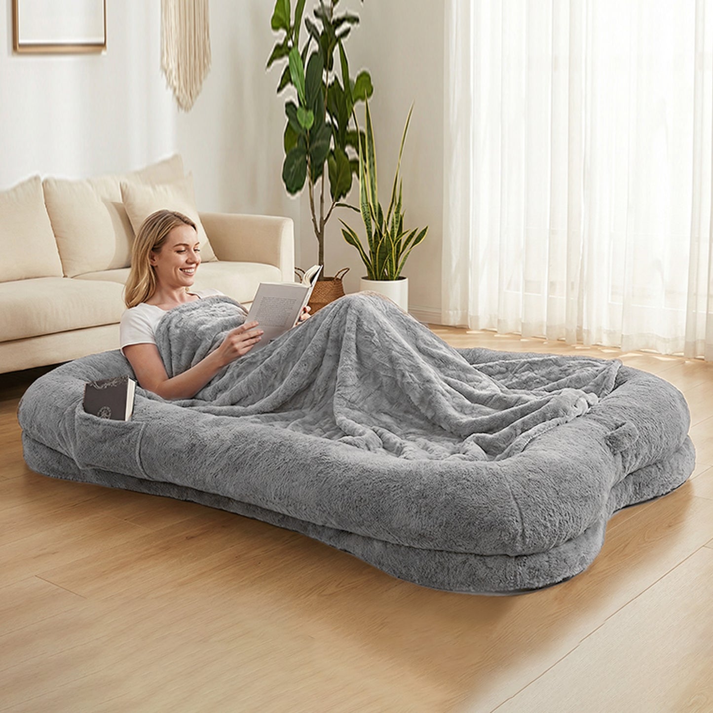 Human Dog Bed 71''x45''x12'' Size Fits Adult and Pet Washable Giant People DogBed Large Size Non Slip Bottom Comfortable Plush with Blanket and Pocket for Home