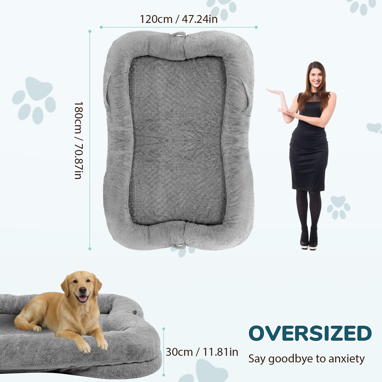 Human Dog Bed 71''x45''x12'' Size Fits Adult and Pet Washable Giant People DogBed Large Size Non Slip Bottom Comfortable Plush with Blanket and Pocket for Home