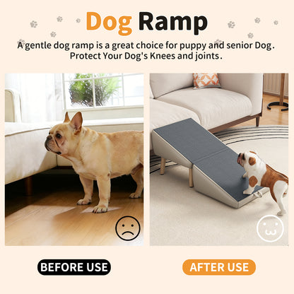2-in-1 Foldable Wooden Pet Stairs – Multi-Functional Convertible Split Ottoman Dog Ramp for Bed & Couch