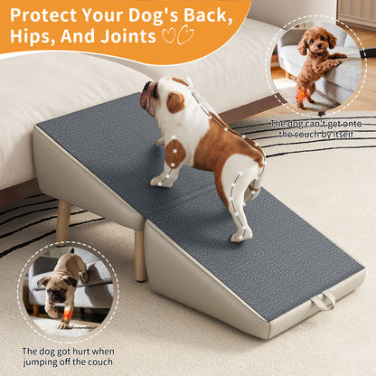 2-in-1 Foldable Wooden Pet Stairs – Multi-Functional Convertible Split Ottoman Dog Ramp for Bed & Couch