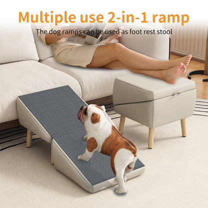 2-in-1 Foldable Wooden Pet Stairs – Multi-Functional Convertible Split Ottoman Dog Ramp for Bed & Couch