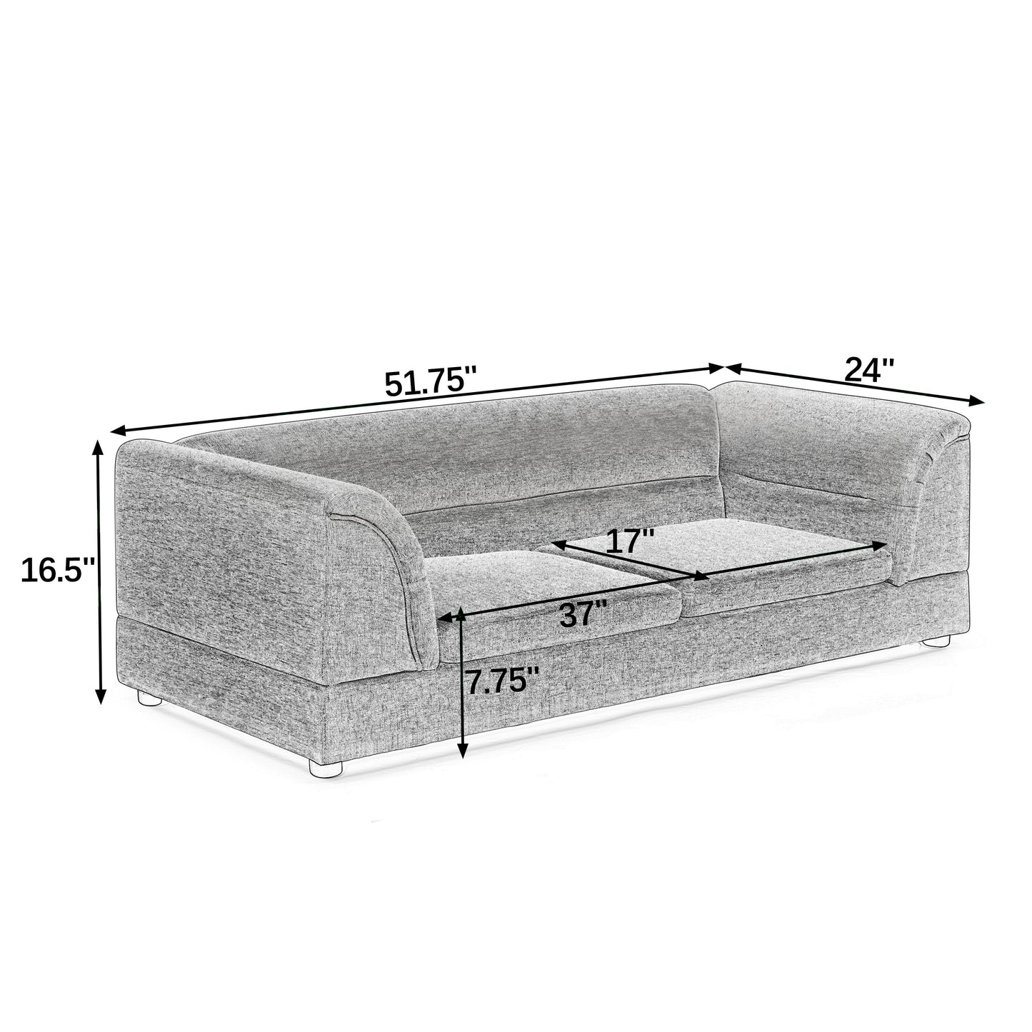 52" Oversized Premium Linen Dog Sofa – Elevated Pet Couch with Curved Armrests & Joint-Supportive Foam for Large & Extra Large Dogs