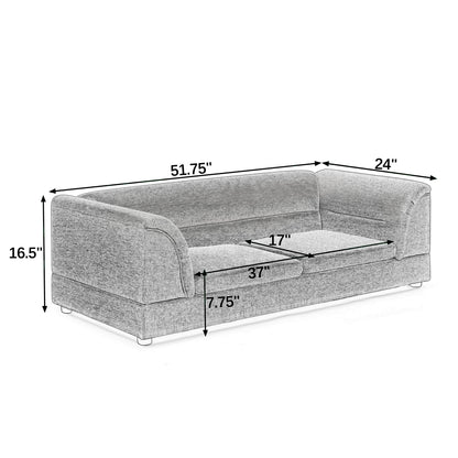 52" Oversized Premium Linen Dog Sofa – Elevated Pet Couch with Curved Armrests & Joint-Supportive Foam for Large & Extra Large Dogs