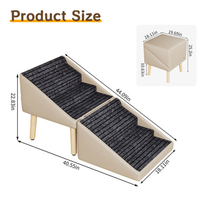 2-in-1 Foldable Pet Steps & Convertible Ottoman – Gradual Slope Wooden Dog Stairs for High Beds & Couches