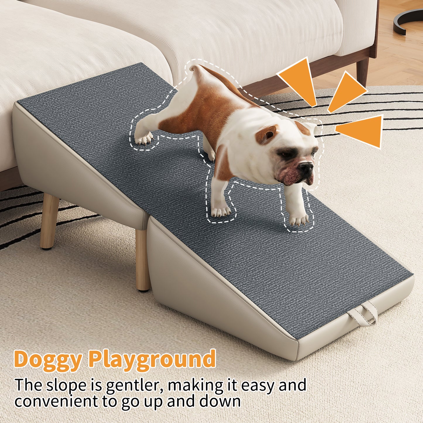 2-in-1 Foldable Wooden Pet Stairs – Multi-Functional Convertible Split Ottoman Dog Ramp for Bed & Couch