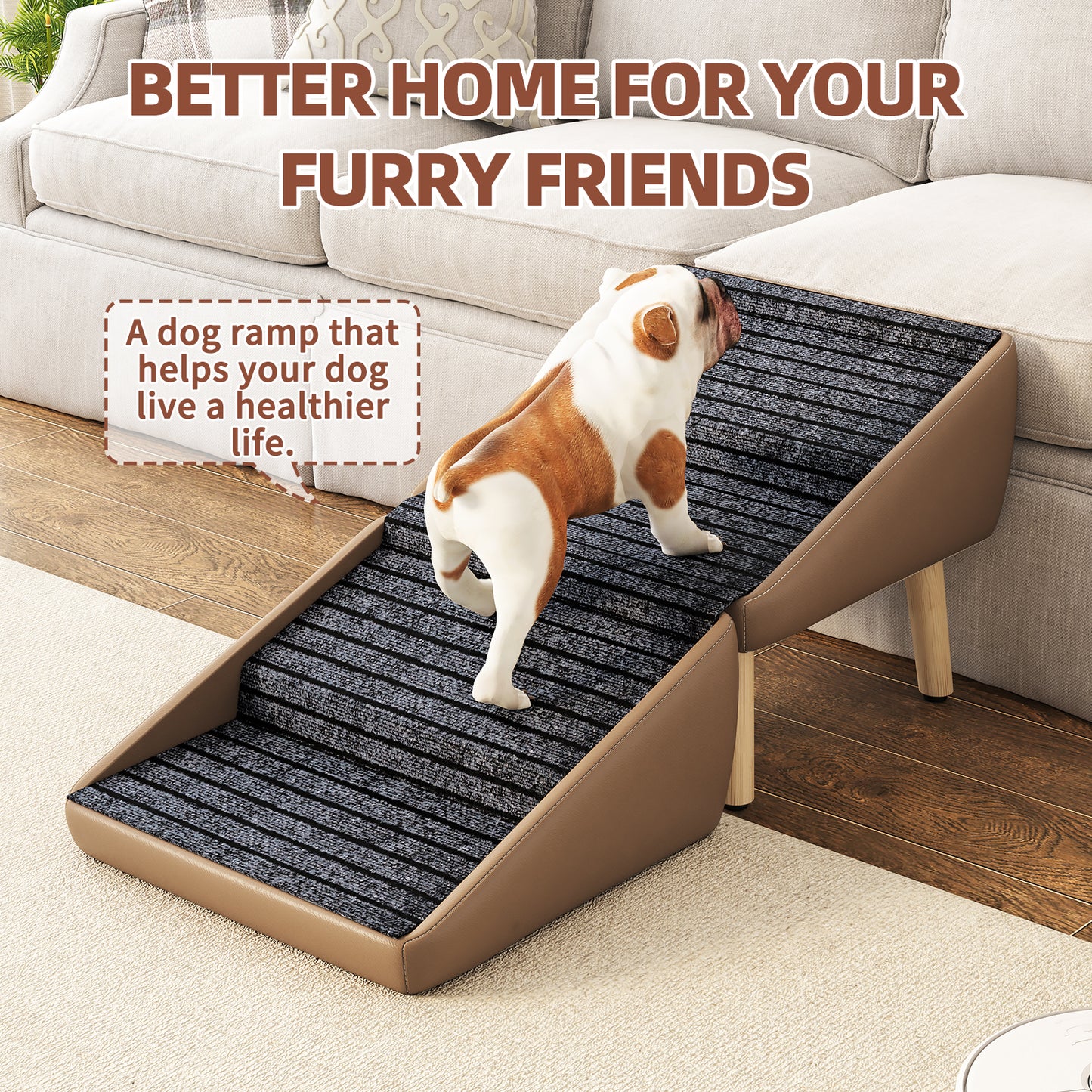 2-in-1 Foldable Pet Steps & Convertible Ottoman – Gradual Slope Wooden Dog Stairs for High Beds & Couches
