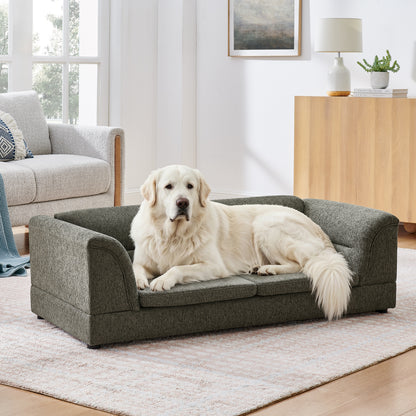 52" Oversized Premium Linen Dog Sofa – Elevated Pet Couch with Curved Armrests & Joint-Supportive Foam for Large & Extra Large Dogs