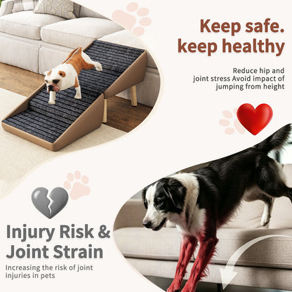 2-in-1 Foldable Pet Steps & Convertible Ottoman – Gradual Slope Wooden Dog Stairs for High Beds & Couches