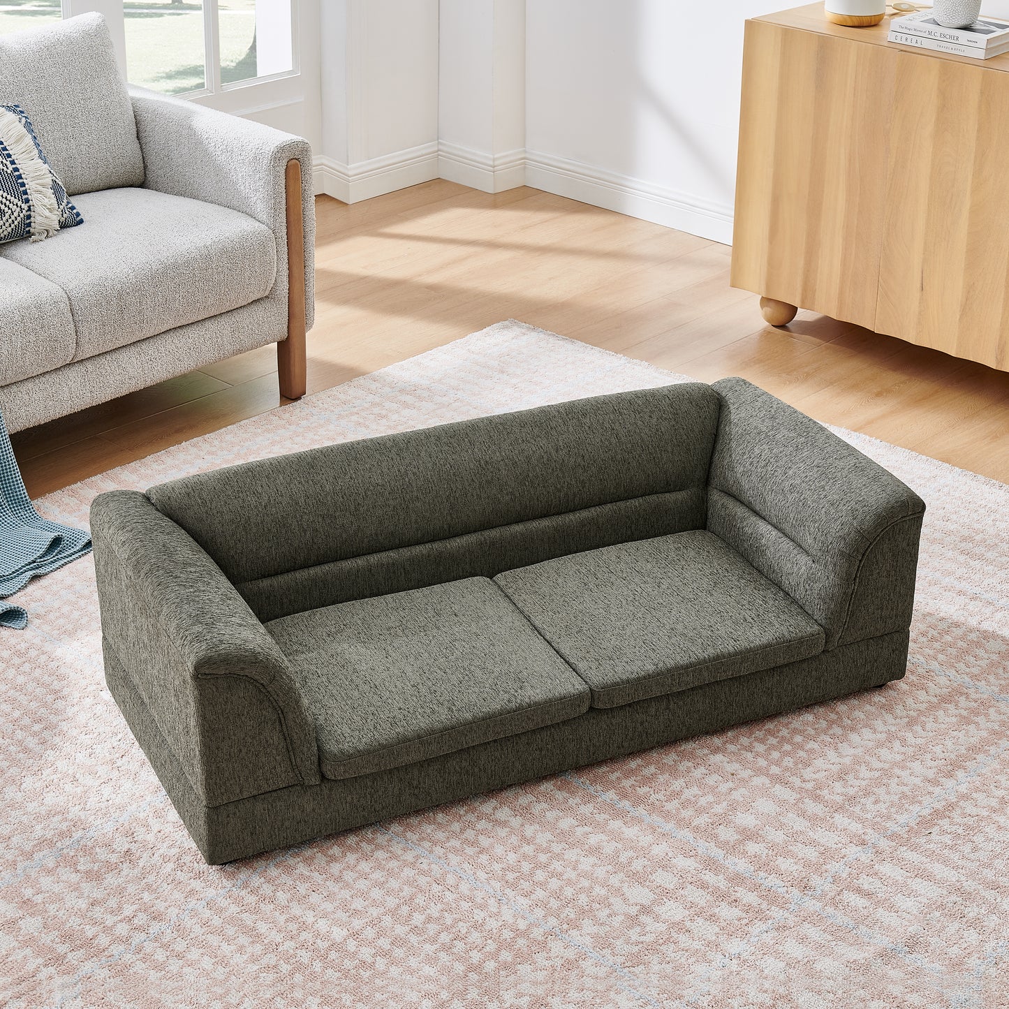 52" Oversized Premium Linen Dog Sofa – Elevated Pet Couch with Curved Armrests & Joint-Supportive Foam for Large & Extra Large Dogs