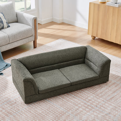 52" Oversized Premium Linen Dog Sofa – Elevated Pet Couch with Curved Armrests & Joint-Supportive Foam for Large & Extra Large Dogs