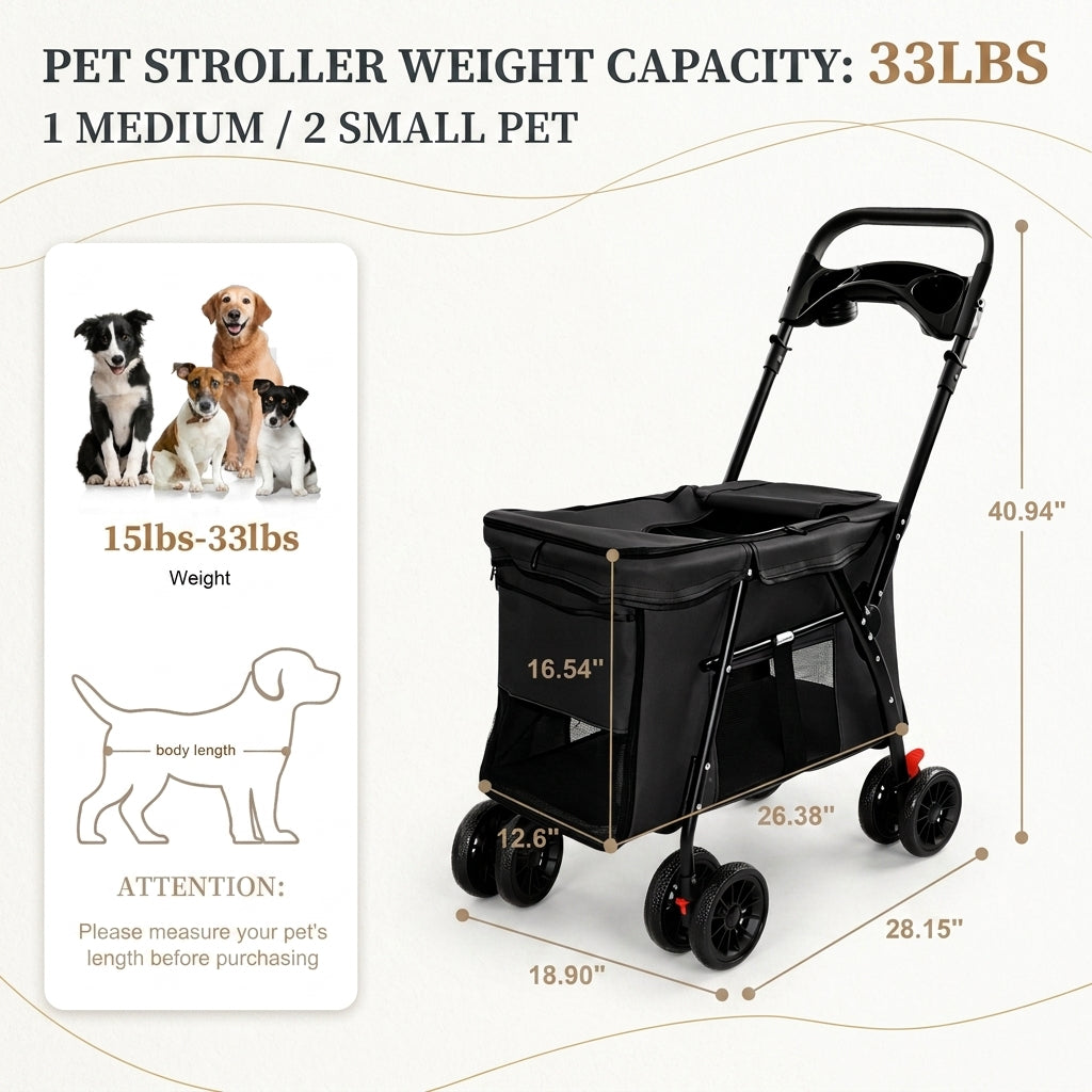 Vista Panoramic Pet Stroller –Spacius Cabin-Terrain Travel System