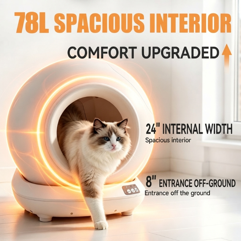 Smart Cat Litter Box with APP Control 78L Extra Large Automatic Self-Cleaning