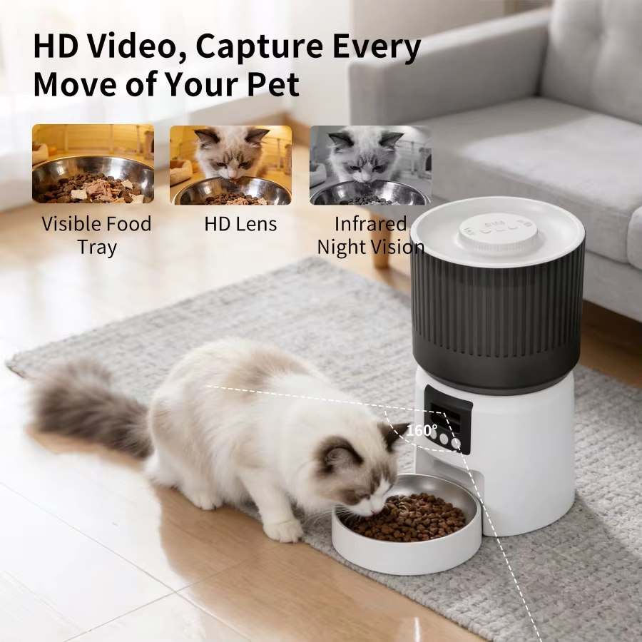 Automatic Cat Feeder with Camera, 1080P HD & Night Vision WiFi & Cam Smart 4L Pet Feeder with App Control, 2-Way Audio