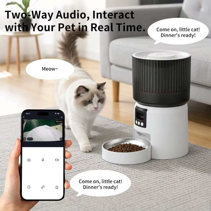 Automatic Cat Feeder with Camera, 1080P HD & Night Vision WiFi & Cam Smart 4L Pet Feeder with App Control, 2-Way Audio