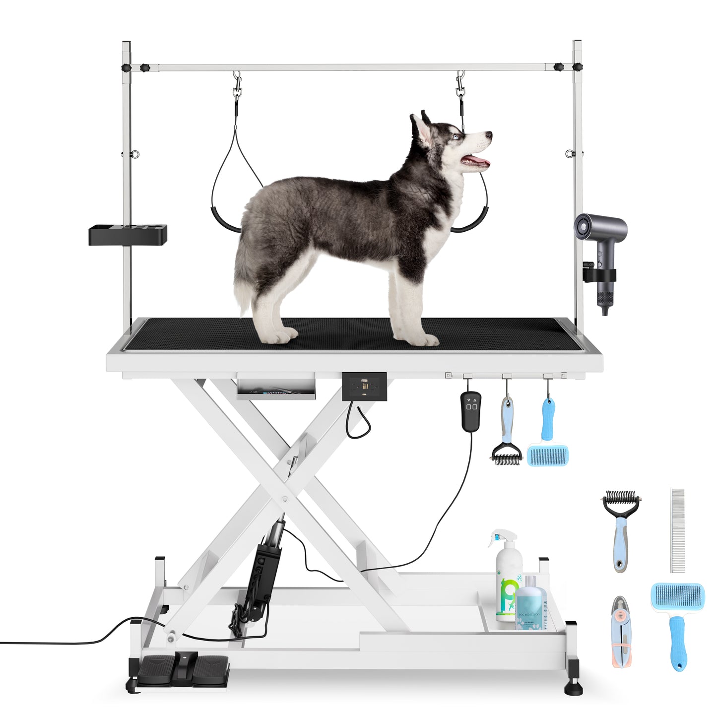 Electric Lift Pet Dog Grooming Table, Upgrade 50 Inch Heavy Duty 9'' -36'' Adjustable Height Professional Pet Grooming Table with Tool Organizer, Adjustable Overhead Arm for Large Dogs at Home