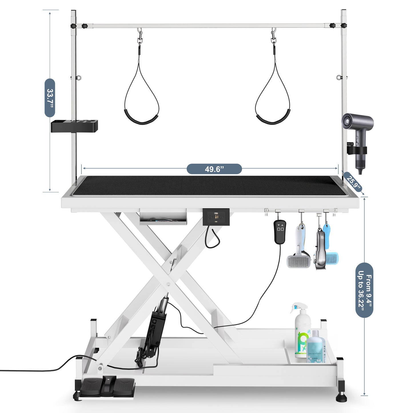 Electric Lift Pet Dog Grooming Table, Upgrade 50 Inch Heavy Duty 9'' -36'' Adjustable Height Professional Pet Grooming Table with Tool Organizer, Adjustable Overhead Arm for Large Dogs at Home