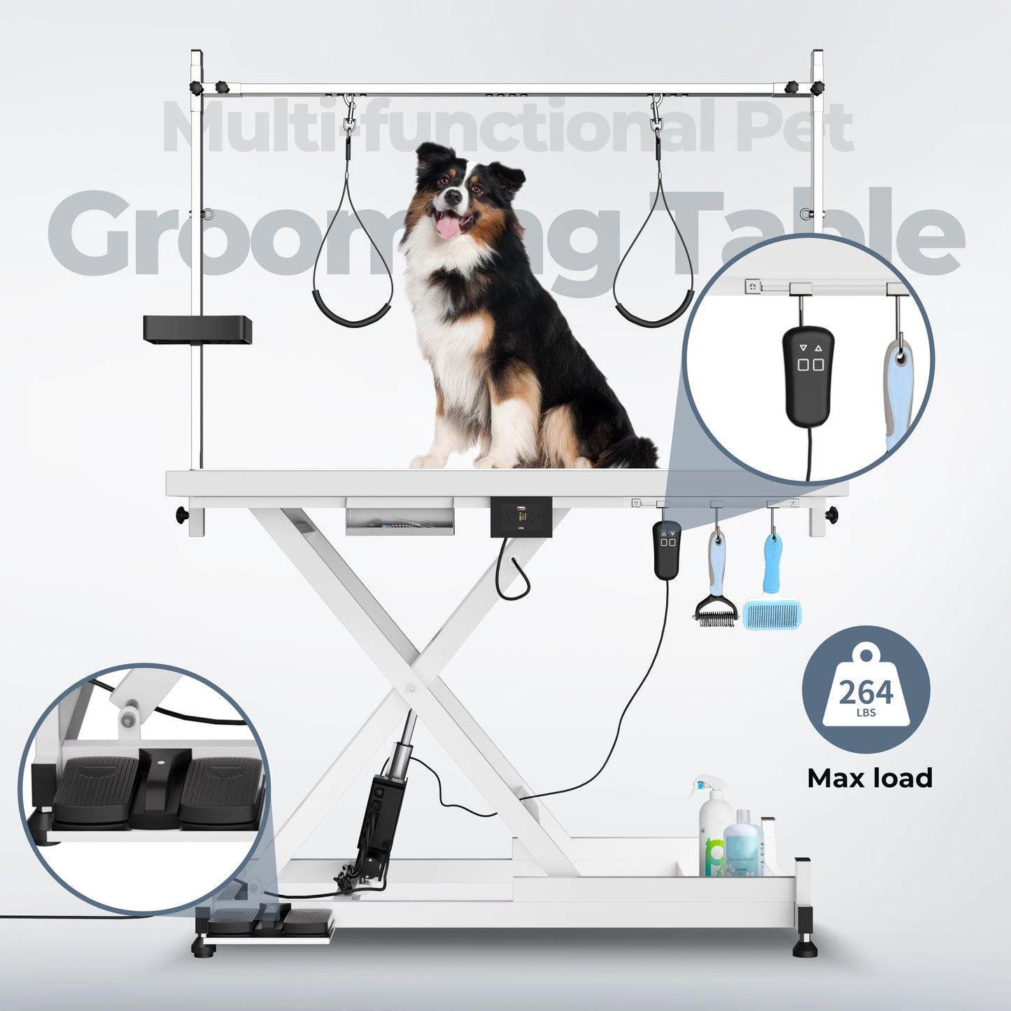 Electric Lift Pet Dog Grooming Table, Upgrade 50 Inch Heavy Duty 9'' -36'' Adjustable Height Professional Pet Grooming Table with Tool Organizer, Adjustable Overhead Arm for Large Dogs at Home