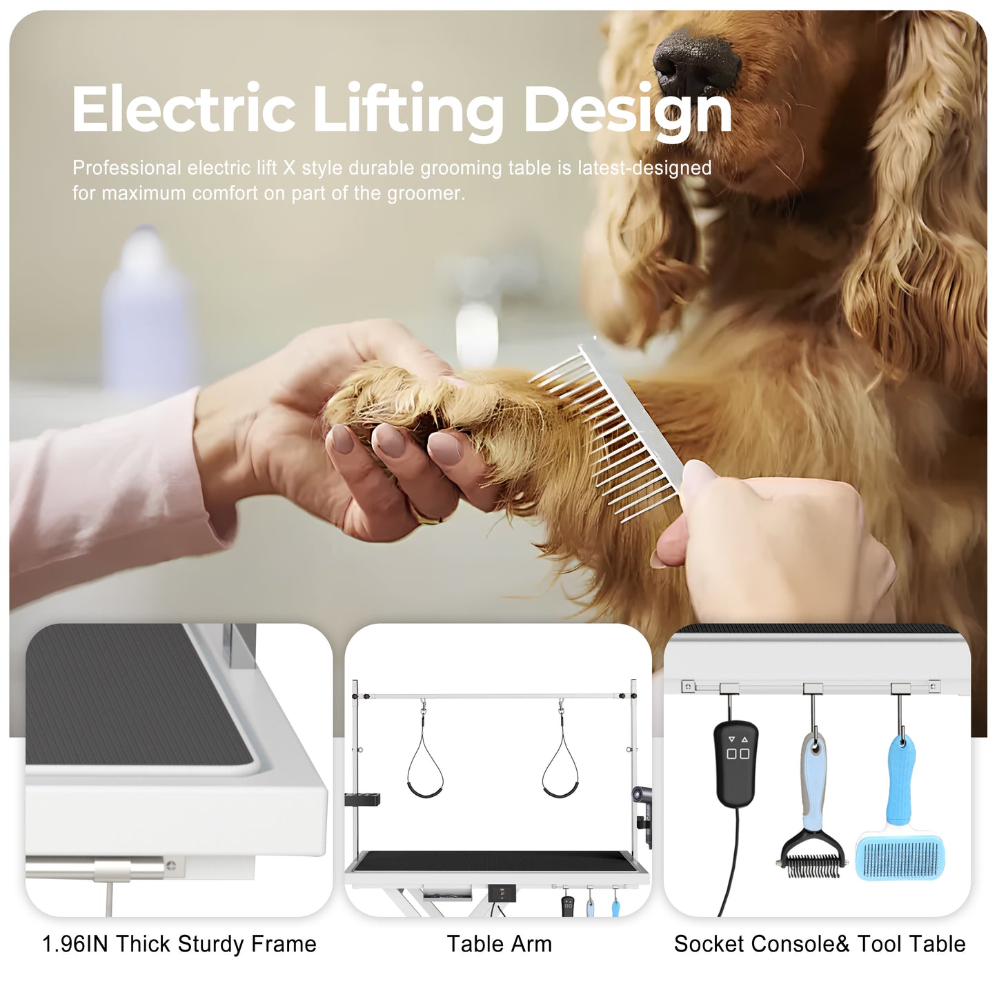Electric Lift Pet Dog Grooming Table, Upgrade 50 Inch Heavy Duty 9'' -36'' Adjustable Height Professional Pet Grooming Table with Tool Organizer, Adjustable Overhead Arm for Large Dogs at Home